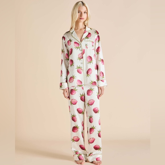 New w/tags! Silky Olivia von Halle Cream and Pink Floral Pajama Set $850 retail - Picture 1 of 7